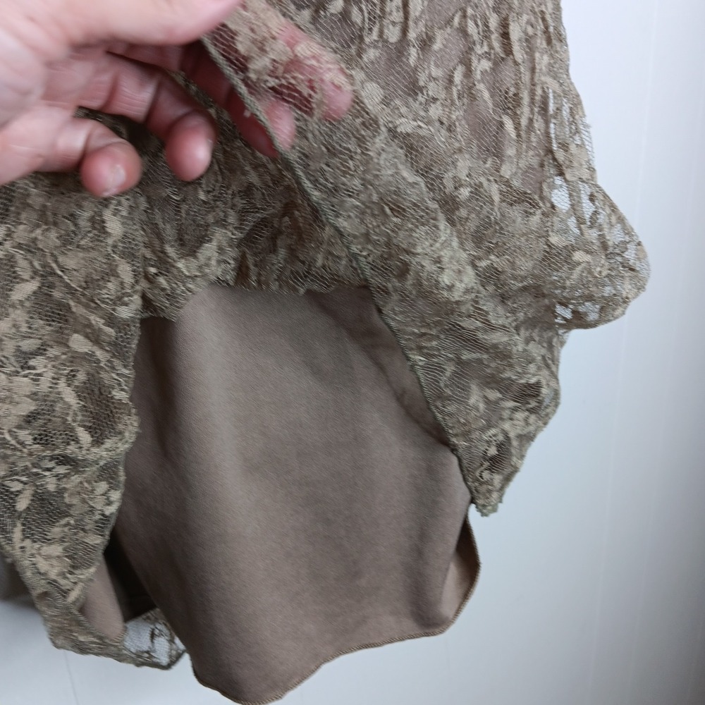 IZ Byer California Y2K Babydoll Top L Taupe Lace Overlay Forest Fairy Grunge - Picture 4 of 10